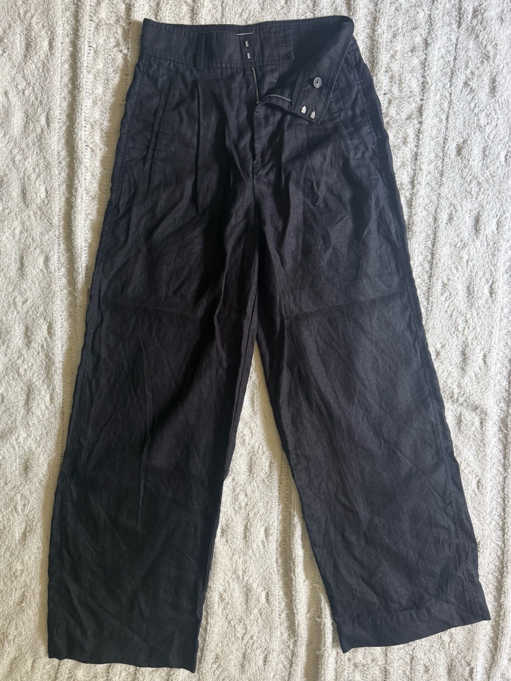 Everlane The Linen Way-High Drape Pant Black 100% European Flax Linen Size 0 - Picture 2 of 16